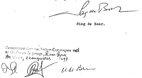Ondertekening van de brief van Sieg de Boer aan Rob van Gijzel