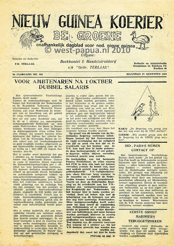 Nieuw Guinea Koerier 1962-08-27 pagina 1