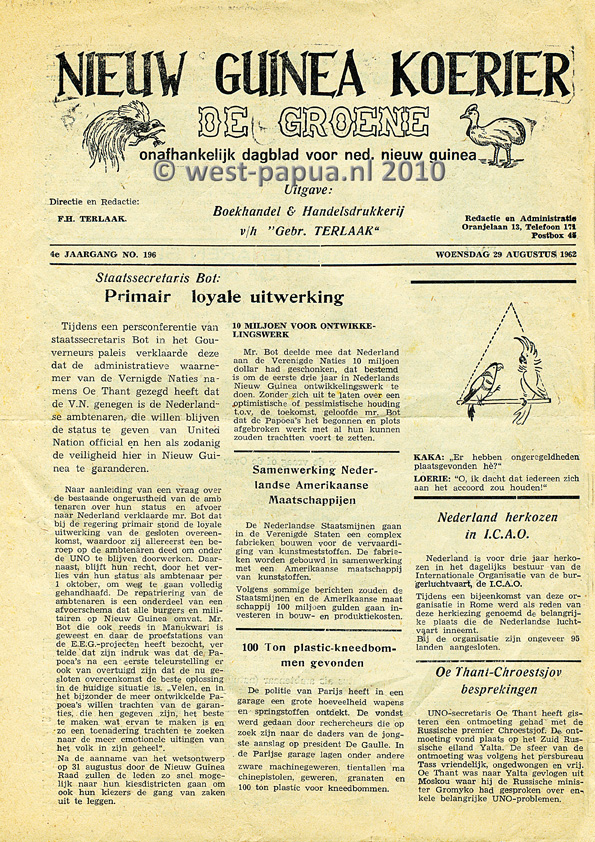 Nieuw Guinea Koerier 1962-08-29 pagina 1