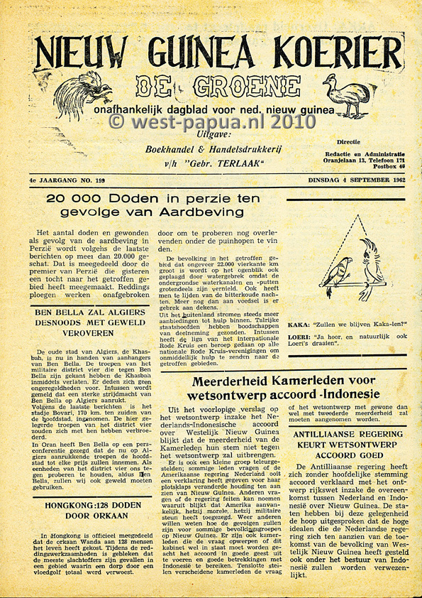 Nieuw Guinea Koerier 1962-09-04 pagina 1