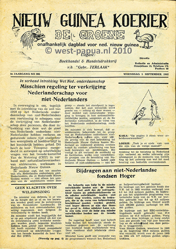 Nieuw Guinea Koerier 1962-09-05 pagina 1