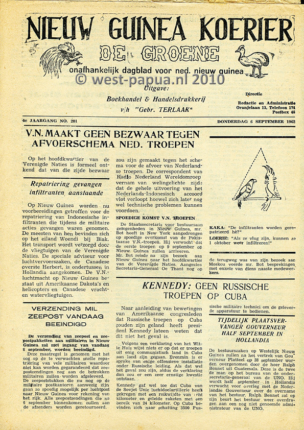 Nieuw Guinea Koerier 1962-09-06 pagina 1