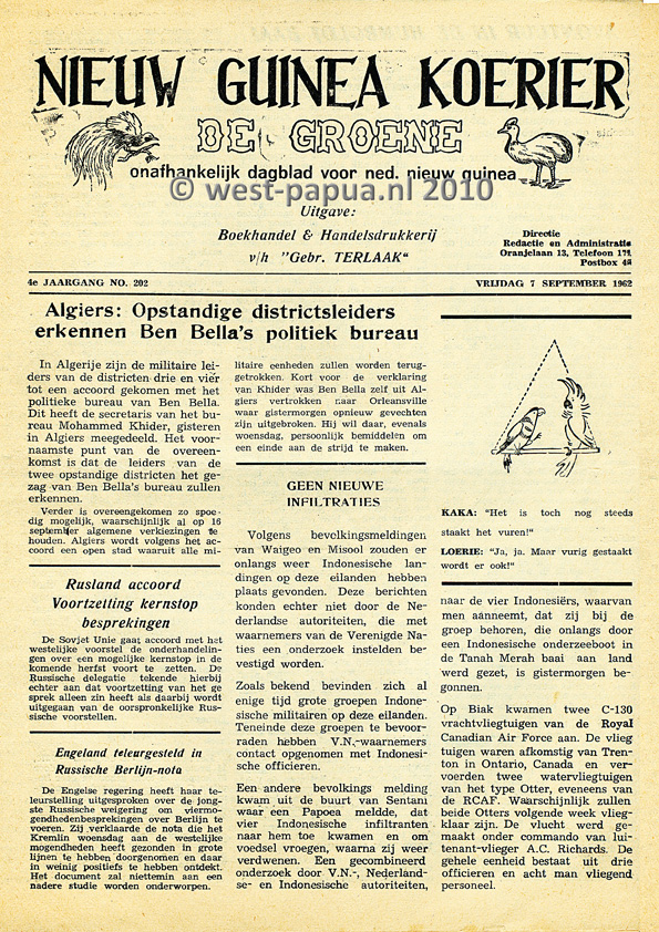 Nieuw Guinea Koerier 1962-09-07 pagina 1