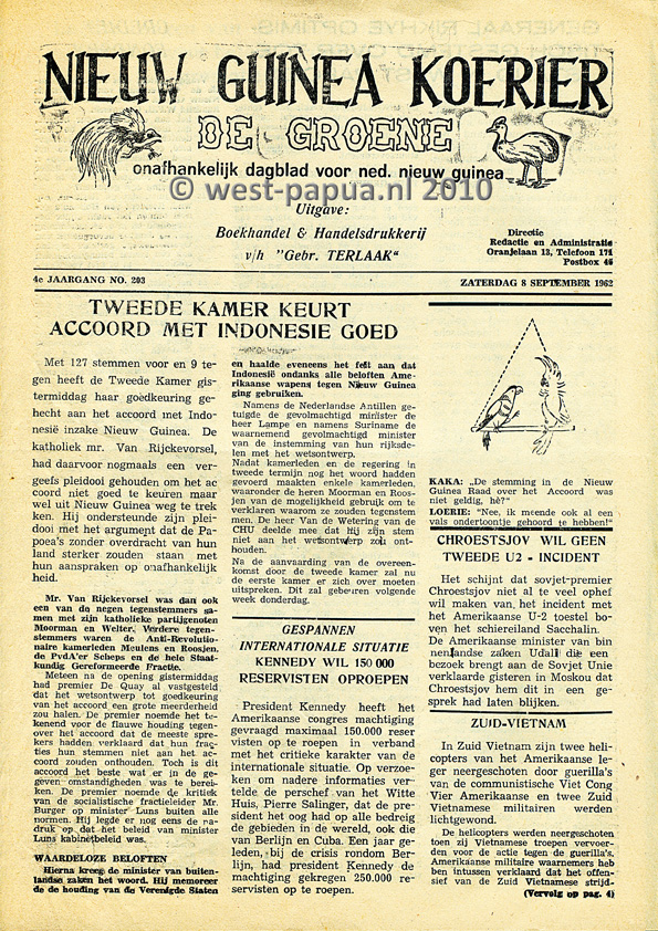 Nieuw Guinea Koerier 1962-09-08 pagina 1
