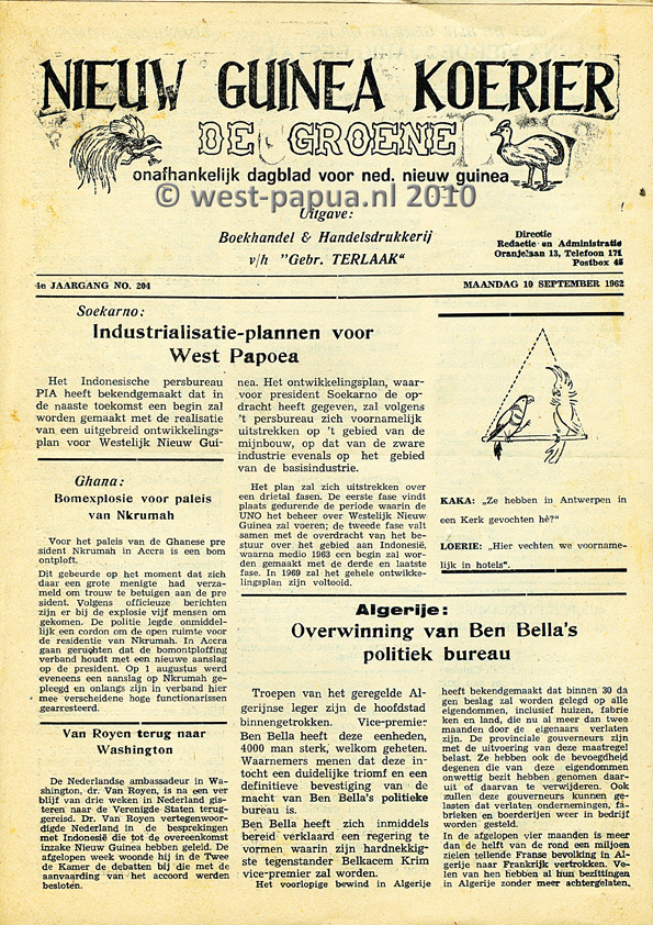 Nieuw Guinea Koerier 1962-09-10 pagina 1