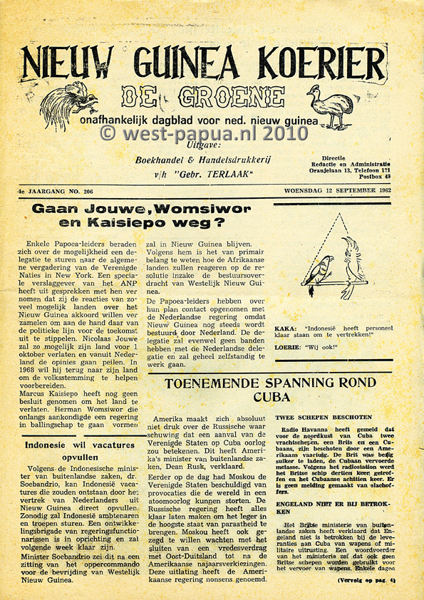 Nieuw Guinea Koerier 1962-09-12 pagina 1